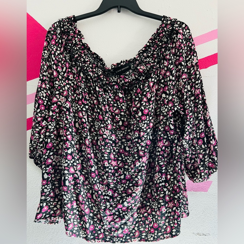 Plus Knot Front Off Shoulder Floral Print Peplum Blouse.